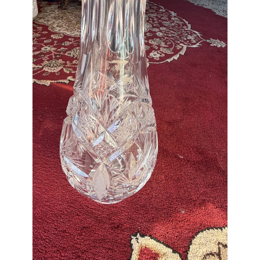 Vintage Cut Crystal Wine Decanter with Handle and Stopper Clear Glass Barware - Picture 4 of 5